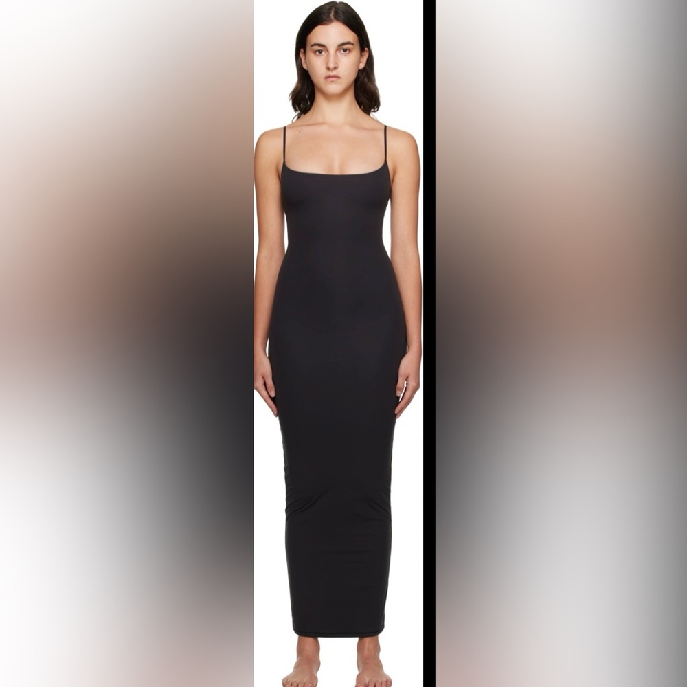 SKIMS Black Strapless Slip Dress